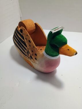 HAND CARVED WOODEN MALLARD DUCK TAPE DISPENSER HAND PAINTED